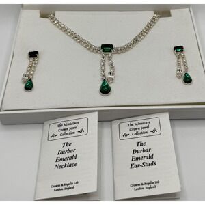 Crowns &‎ Regalia Durbar Green Clear Rhinestone Necklace Earrings Set